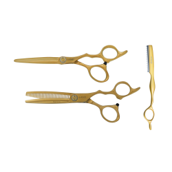 1 + 2 Harmony Matt Gold e-kwip Knipschaar 5.75 + coupeschaar 6.0" en mes