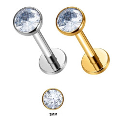 1.2 mmTitanium Push Pin Labret Met 3 mm ball en kristal steen