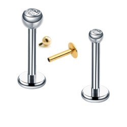 1.6 Titanium internal threaded labret Met bal en steen