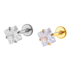 1.2 mm Titanium Push Pin Labret Met 3 mm kristal Square