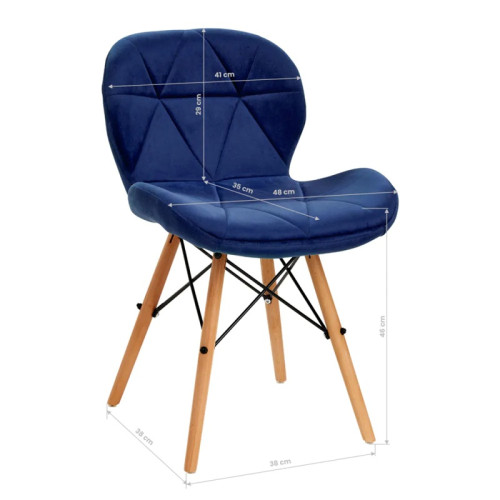 Salon stoel blauw hout onderstel