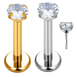 1.2 mmTitanium Push Pin Labret Met steen in klauwzetting