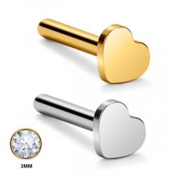 Heart Base Titanium Push pin Labret met steen